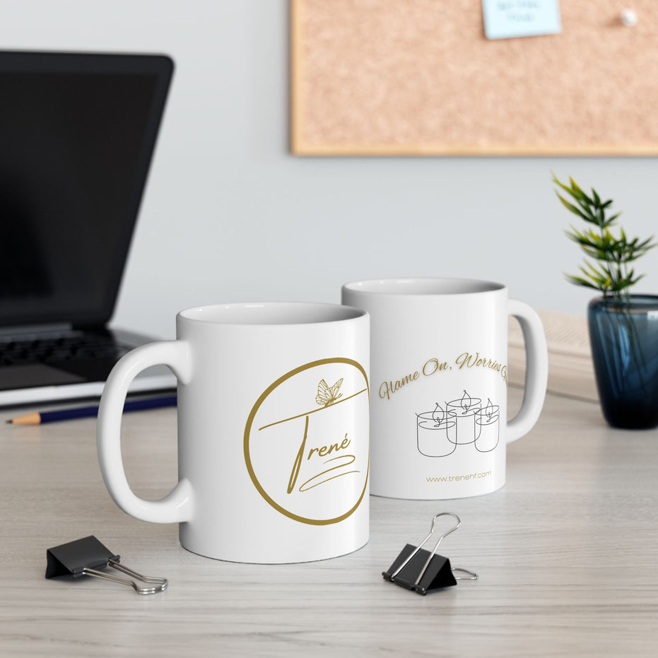 Ceramic Mug - "Flame On, Worries Gone" - 11oz & 15oz