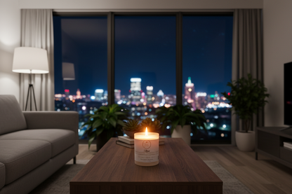 Rogue candle in city apartment